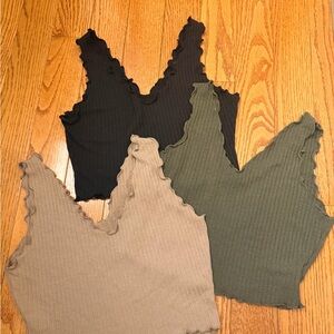 SHEIN Women's/ juniors  Ribbed V-Neck Tops - Black, Tan, and Green